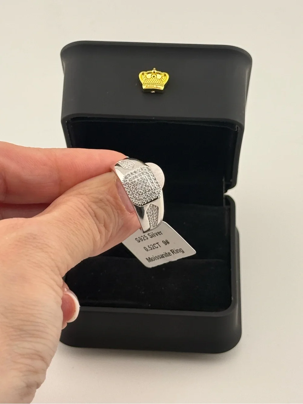 Men's 0.52 CT Moissanite Signet Ring 925 Sterling Silver Rhodium Plated Sz 9